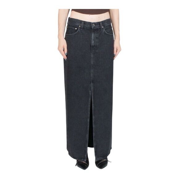 AGOLDE Skirt Womens 12-14 Black Leif Longline Denim Maxi Skirt USA Boho New - Picture 2 of 10
